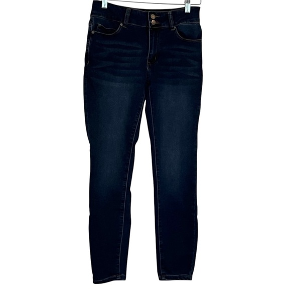 Tahari•Dark Blue Comfort Luxe Double Button Skinny Stretch Denim - Picture 6 of 9